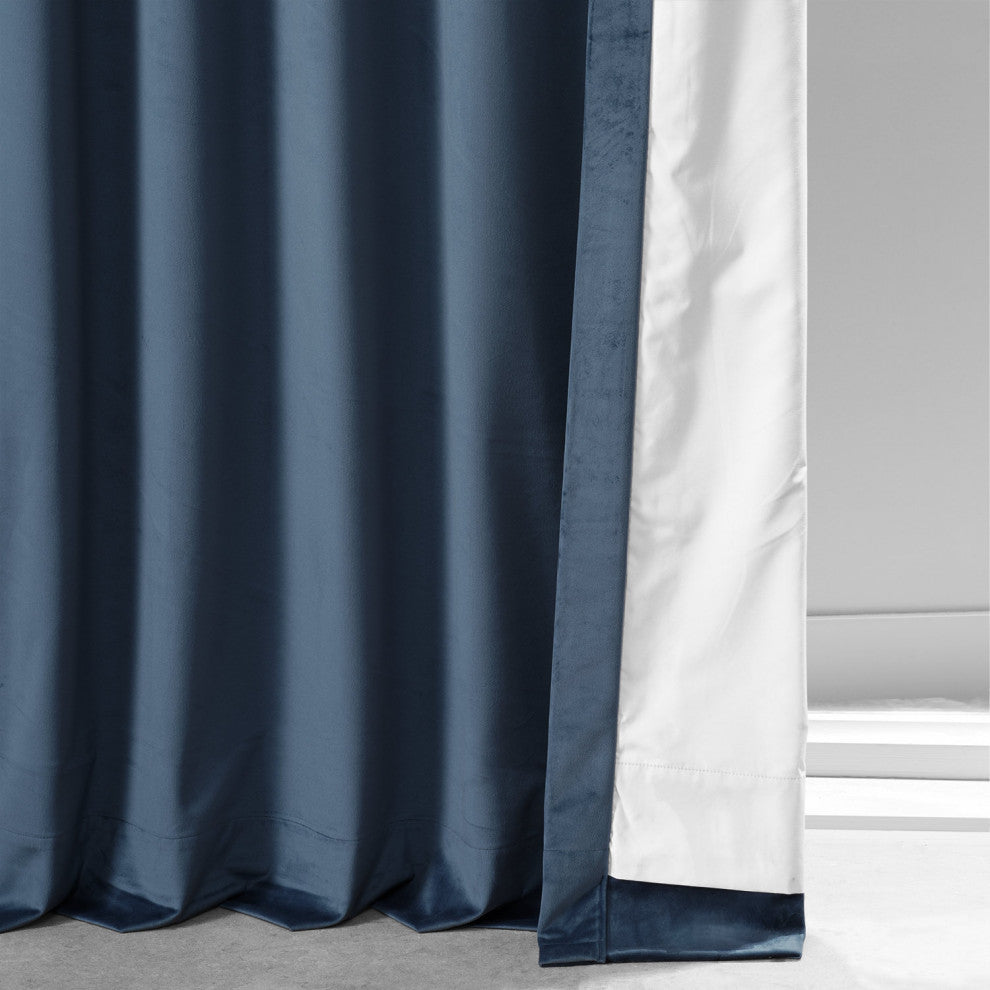 Signature Plush Velvet Blackout Curtain Single Panel, Varsity Blue, 50"w X 108"l