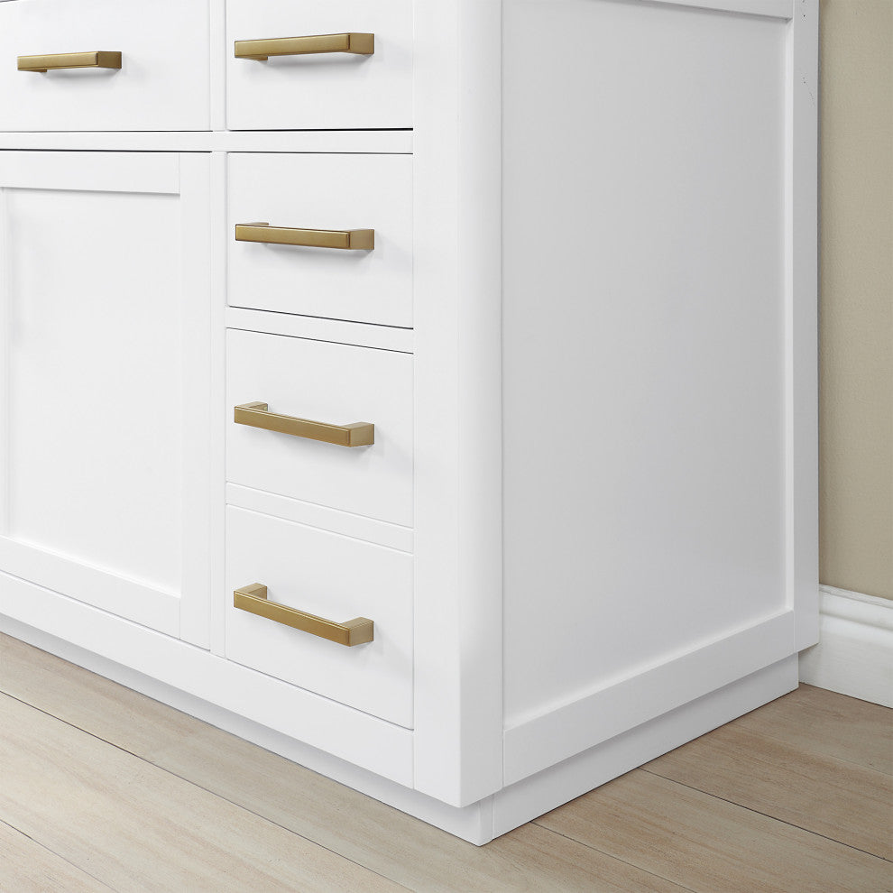 Gavino Vanity With Grain White Composite Stone Top, White/Brushed Gold, 42", No Mirror