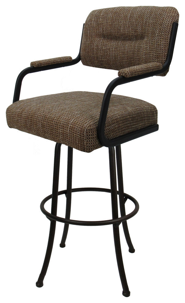 Swivel Counter Metal Bar Stool, Checkered, Brown, 34"