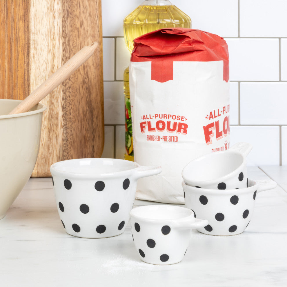 Ceramic Measuring Cups with Polka Dots, Set of 4 Sizes, Black and White