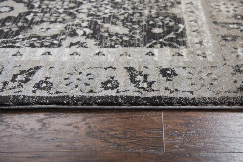 Rizzy Home Panache PN6966 Black Motif Distress Area Rug, Rectangular 3'3" X 5'3"