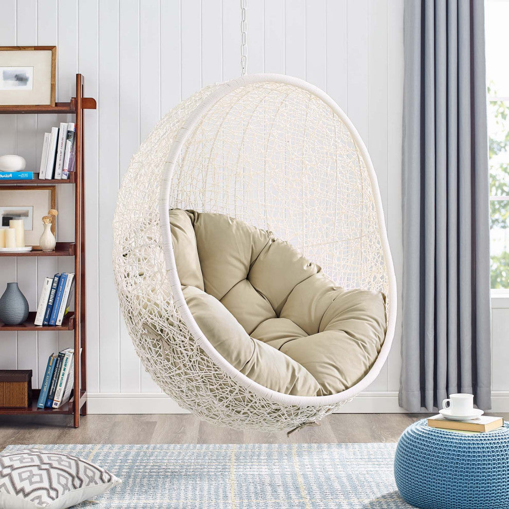 Swing Lounge Chair, Sunbrella, White Beige, Modern, Outdoor Patio Balcony Garden