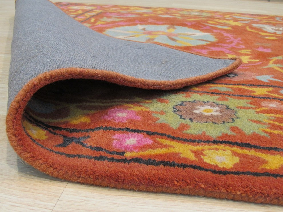 EORC Hand-tufted Wool Rust Traditional Floral Suzani Rug, Rectangular 5'x8'
