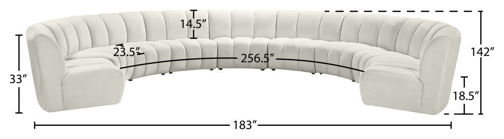Infinity Channel Tufted Velvet Modular Chair, Cream, 9 Piece
