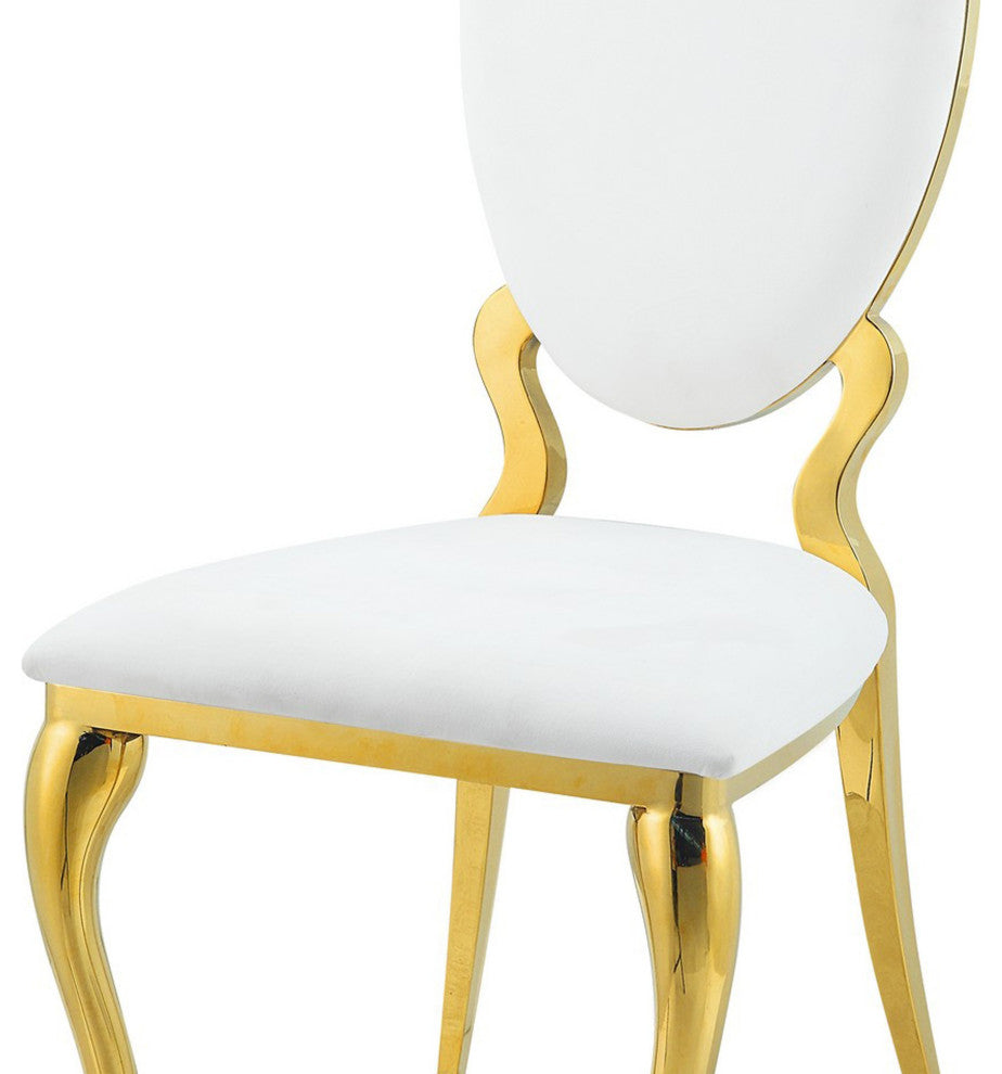 Benzara BM280526 Vegan Leather Dining Chair, Padded Back, Set of 2, White/Gold