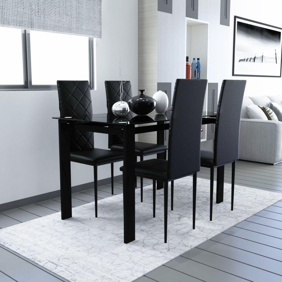 Tansole Black PU Leather With Metal Frame Dining Chairs, Set of 4