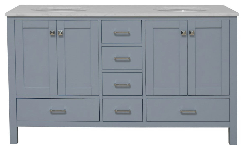 Horizon 60" Double Bathroom Vanity, Powder Blue, Engineered Carrara