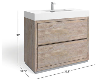 Boutique Bath Vanity, Natural Wood, 40", Single Sink, Freestanding