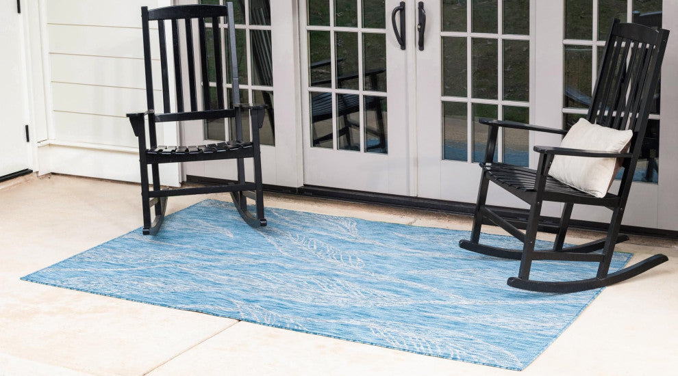 Rug Unique Loom Outdoor Botanical Aqua Blue Rectangular 8' 0 x 11' 4