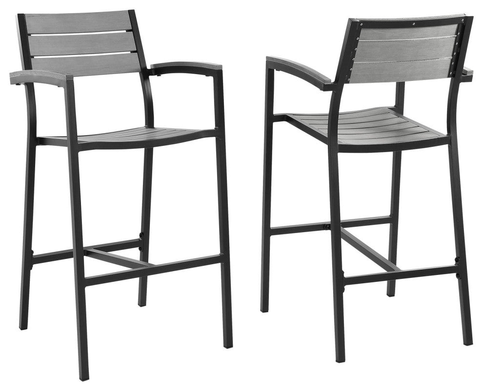 Brown Gray Maine Bar Stool Outdoor Patio Set of 2