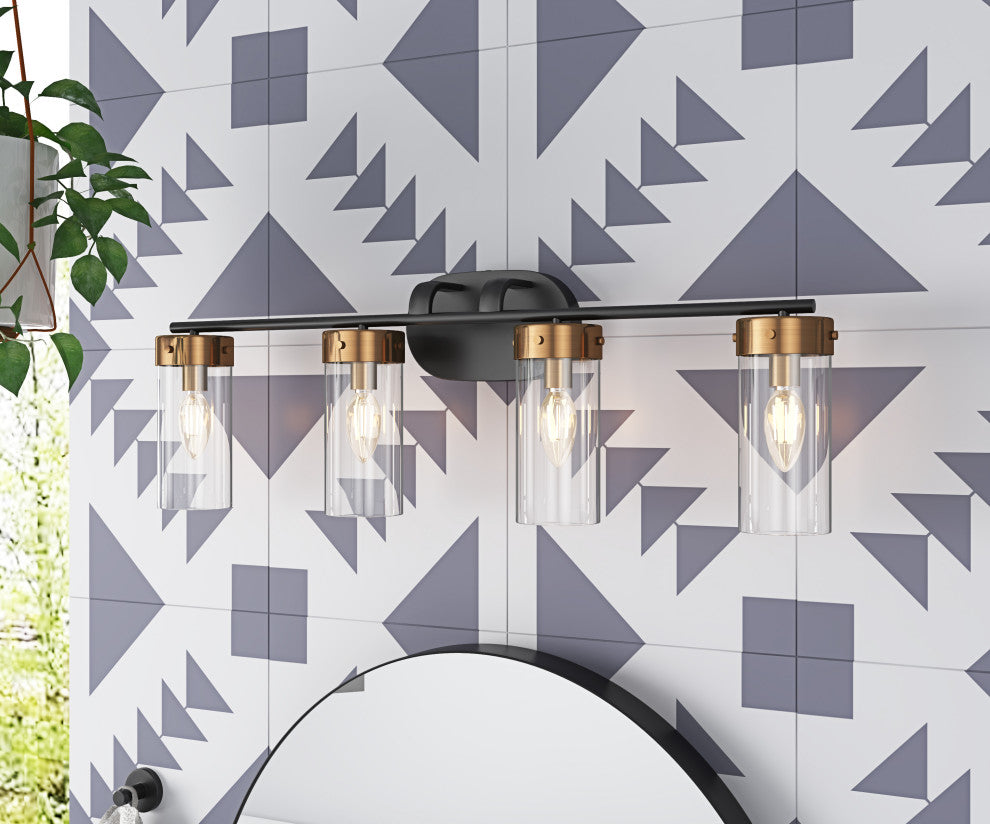 Modern 4-Light Bathroom Vanity Lighting Fixture with Glass Shades