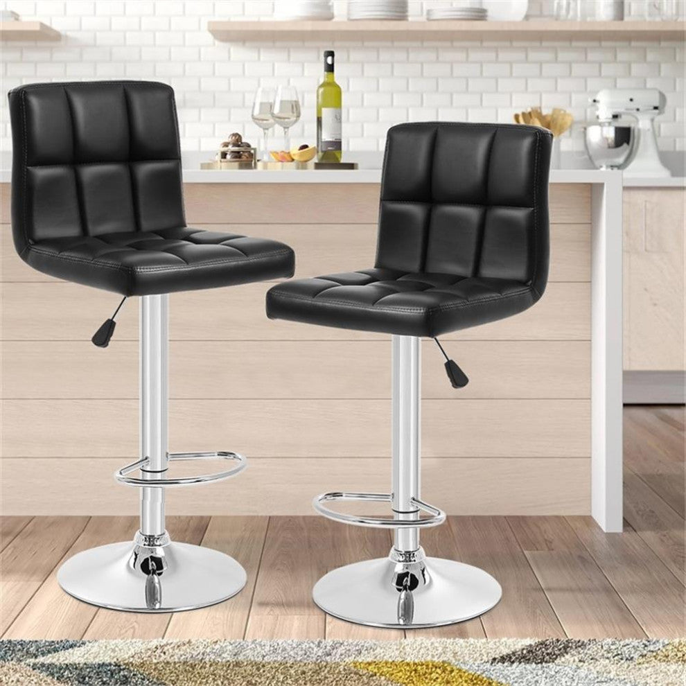 Pemberly Row Faux Leather Adjustable Black Bar Stools (Set of 2)