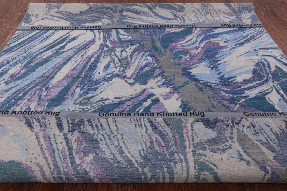 8' 1" X 9' 10" Wool and Silk Modern Hand Knotted Rug Q7097
