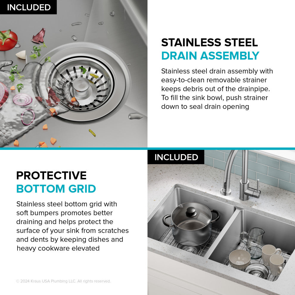 KRAUS Fairlane 33" Undermount 2-Bowl 18 Gauge Stainless Steel Kitchen Sink