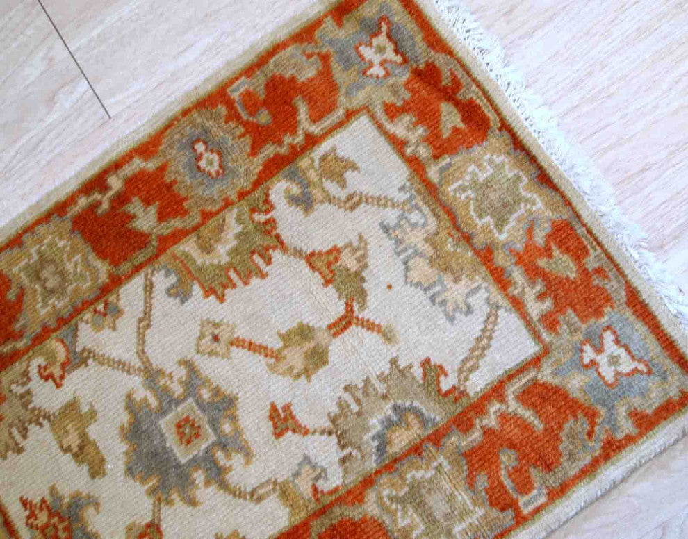 Handmade Vintage Indo-Mahal Rug, 2.1'x3.2', 1980s, White, Orange, Blue, Olive