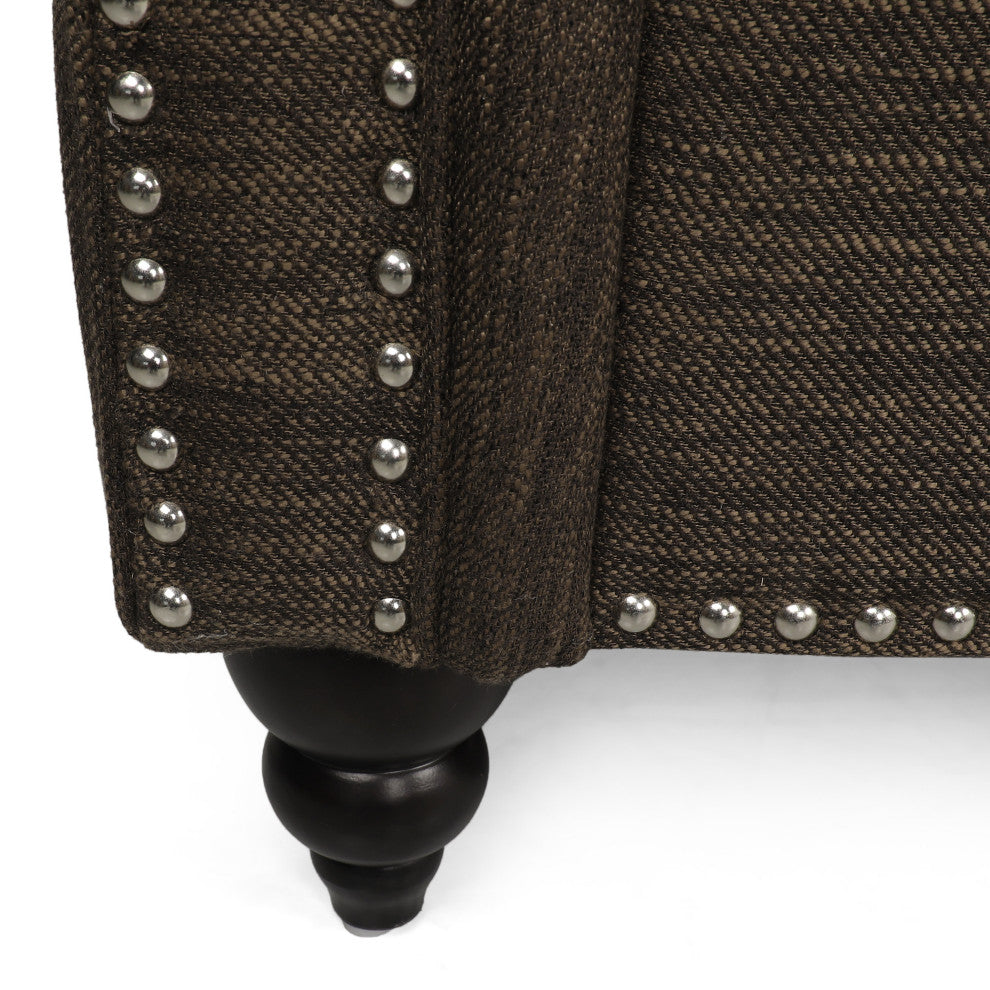 Bonny Fabric Pillowback 3-Seater Sofa With Nailhead Trim, Brown/Dark Brown