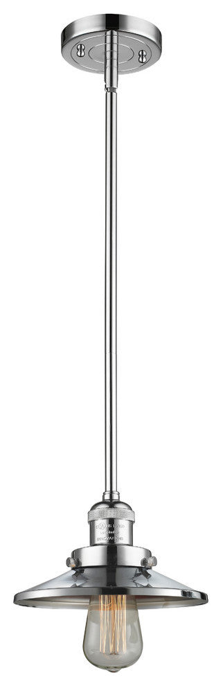 1-Light Railroad 8" Mini Pendant, Polished Chrome