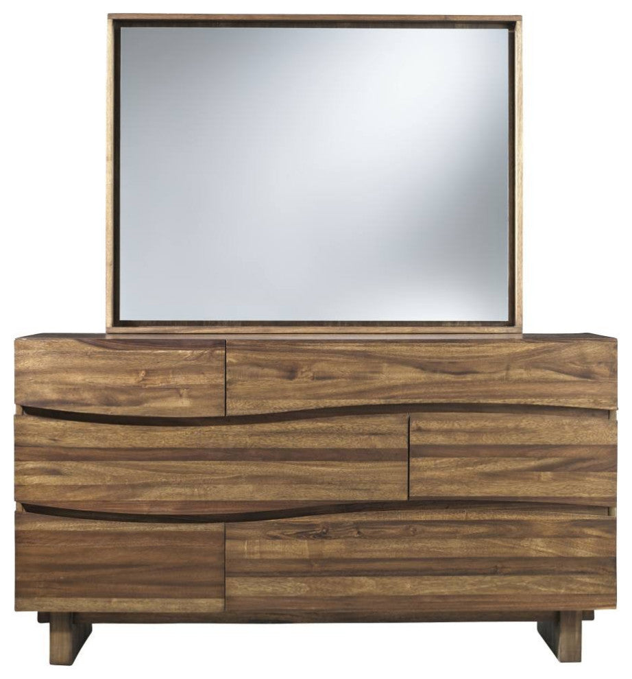 Benzara BM187815 Drawers Wooden Dresser With Hidden Drawer Pull, Natural Brown