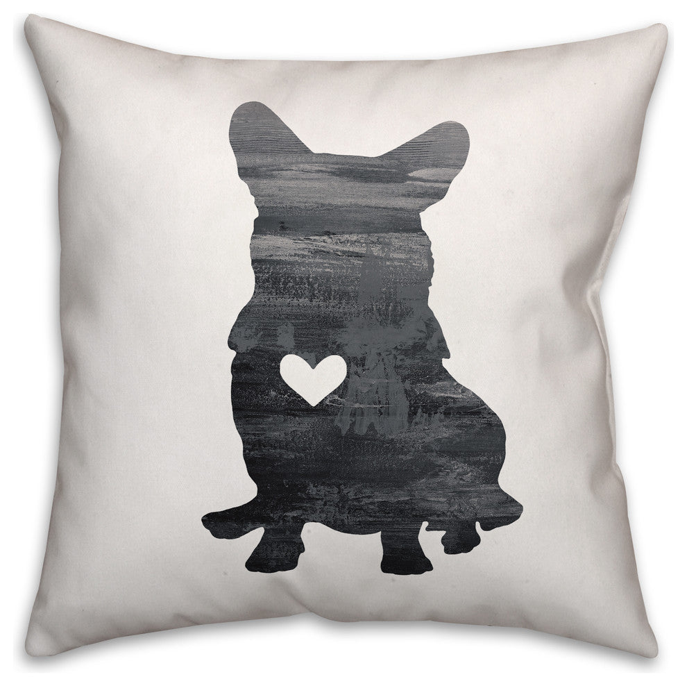 Gray Silhouette Corgi 20x20 Spun Poly Pillow