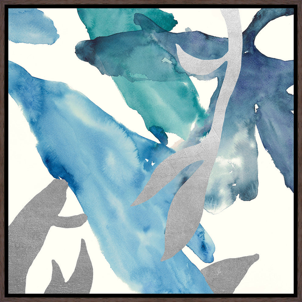 Aquamarine IV, 25.25"x25.25", Espresso Natural Wood Gallery Floater