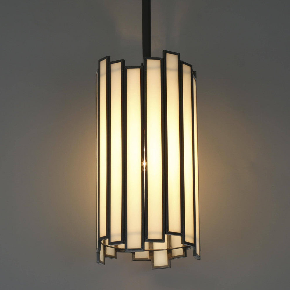 LNC 1-Light Modern Cylinder/Drum Glass Kitchen Pendant Lighting, White & Black