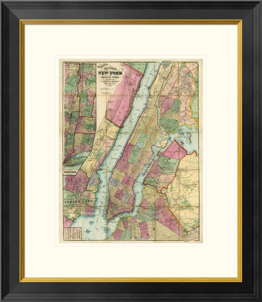 "Map of New York and Adjacent Cities, 1874"  by Gaylord Watson, 23x26"