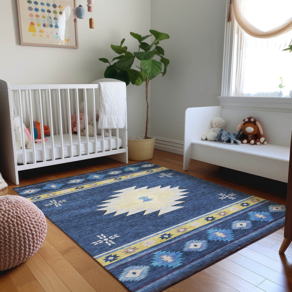 Addison Premium Washable Mayfield AMF179 Blue 3'' x 5'' Rug