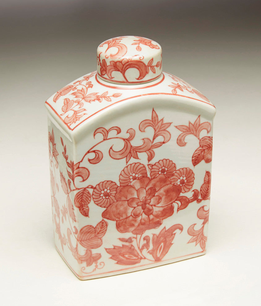 Red and White Square Jar With Lid