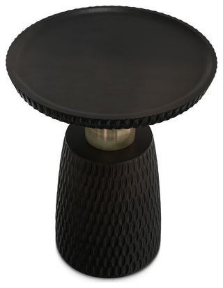 Breanna Solid Mango Wood Side Table, Black, Gold