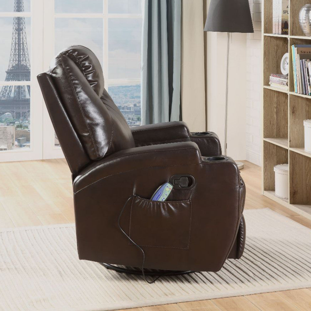 Brown PU Upholstered Rocker Recliner With Swivel