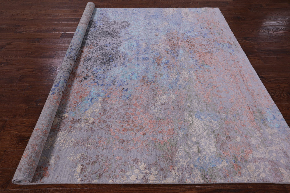 8' Square Modern Wool and Silk Hand Knotted Rug Q11816