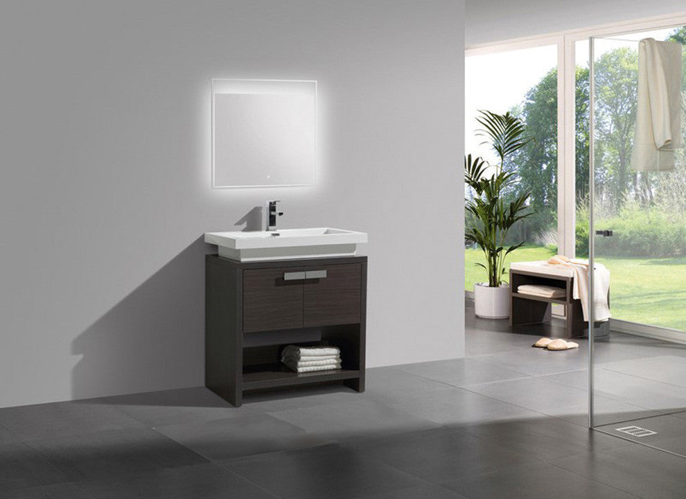 Levi 30" Dark Gray Oak Modern Bathroom Vanity With Cubby Hole