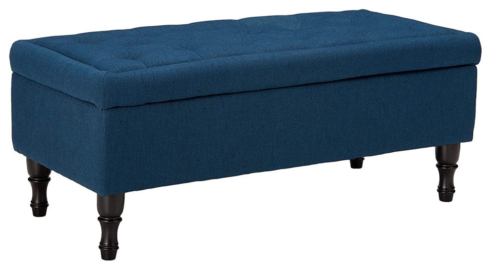 Tufted Top Fabric Storage Ottoman (Navy Blue)