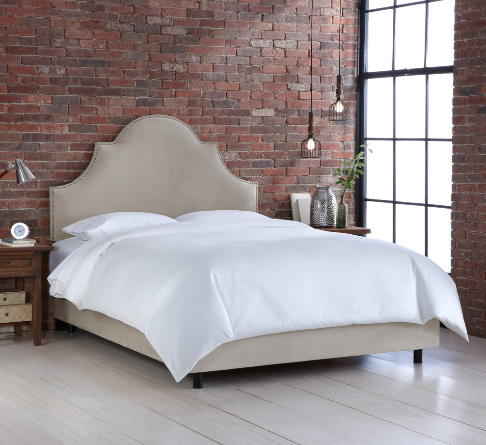 Taylor Nail Button High Arch Notched Bed, Velvet Light Gray, California King