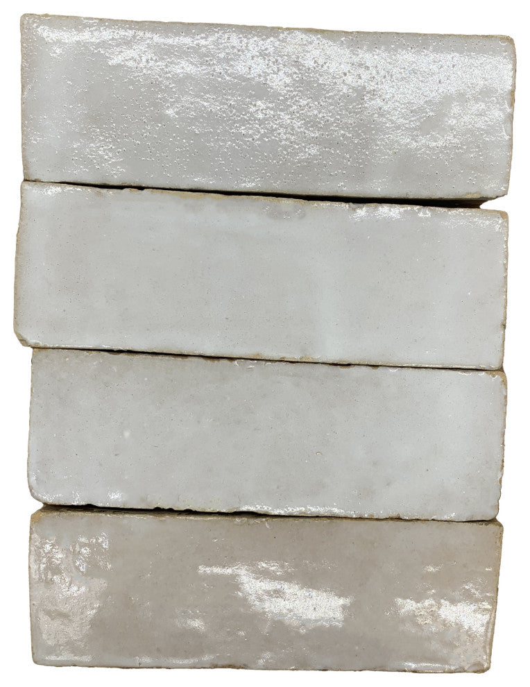 Moroccan Handmade 2x6 Solid Color Zellige Tile, Off-White, Piece