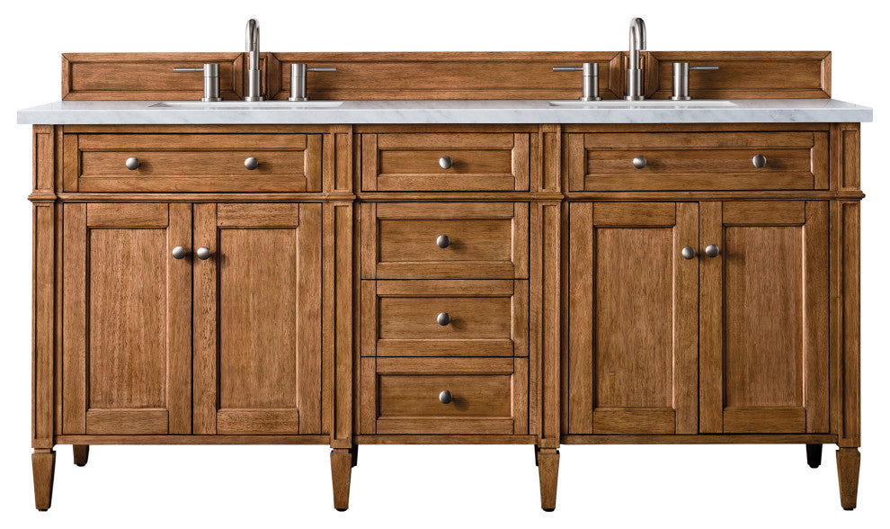 Brittany 72" Saddle Brown Double Vanity, Carrara Marble Top