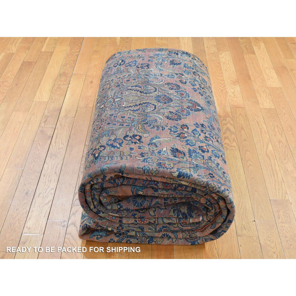 Prismatic Red, Antique Persian Sarouk, Pure Wool Hand Knotted Rug, 10'6"x19'3"