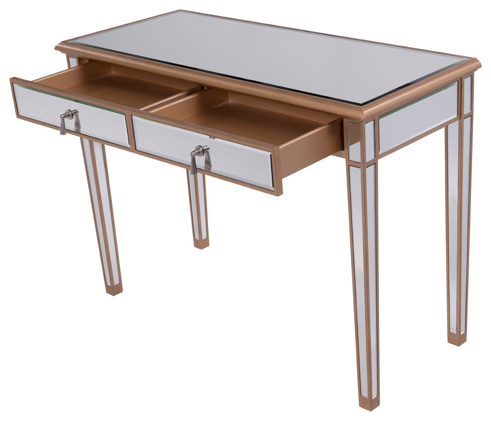 2 Drawers Dressing Table 42" X 18" X 31" In Gold Paint