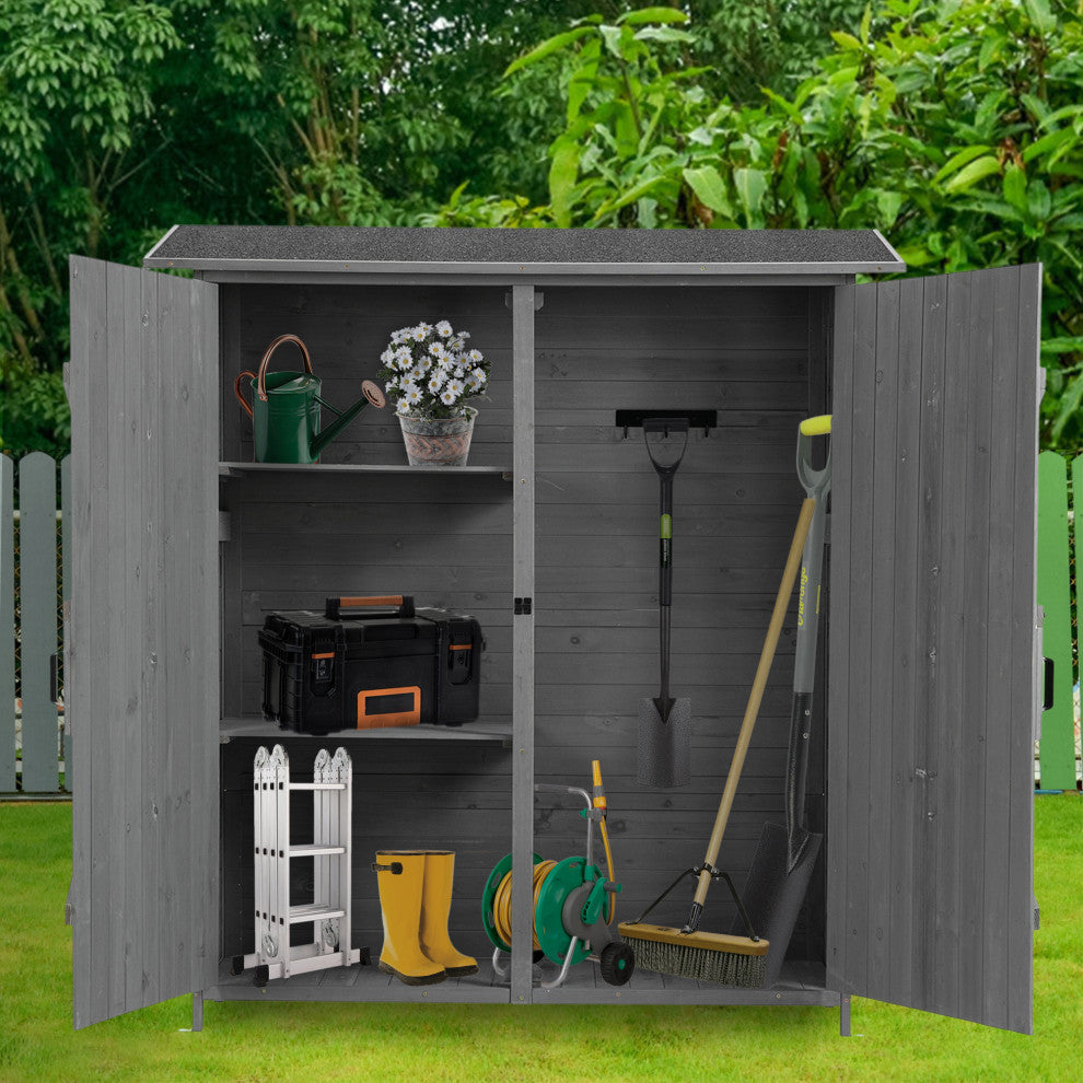 Outdoor Storage Shed With Lockable Door, Gray