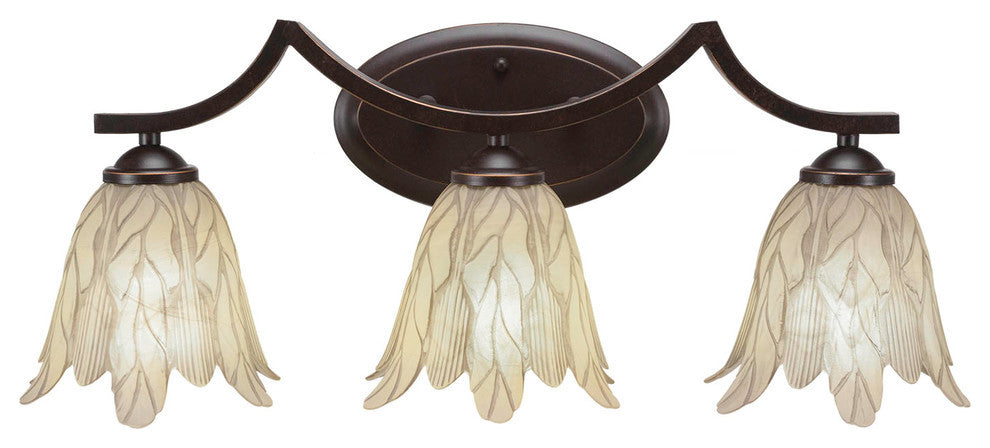 Zilo 3-Light Bath Bar, Dark Granite Finish With 7" Vanilla Leaf Glass