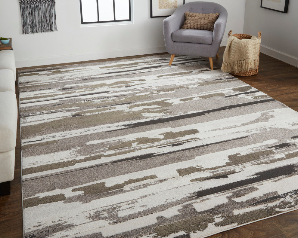 Weave & Wander Kayden Streak/Painterly Rug, Brown/Ivory, Rug, Brown, 6'-7" X 9'-