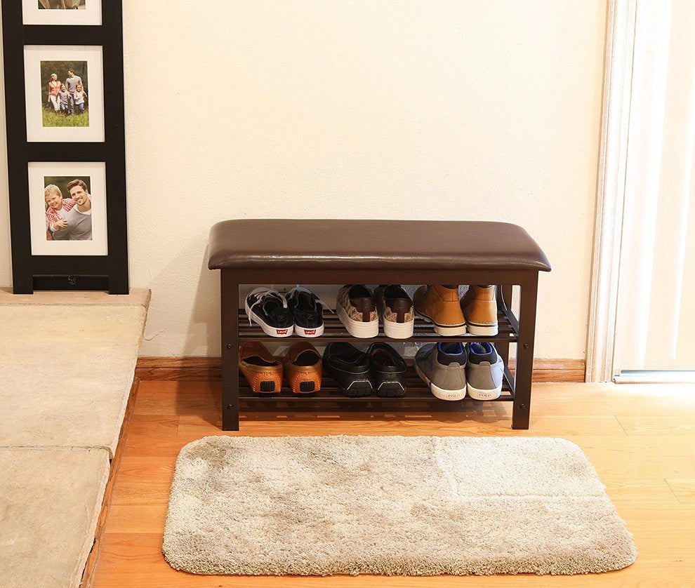 Shoe Storage Bench With Cushion, Bronze
