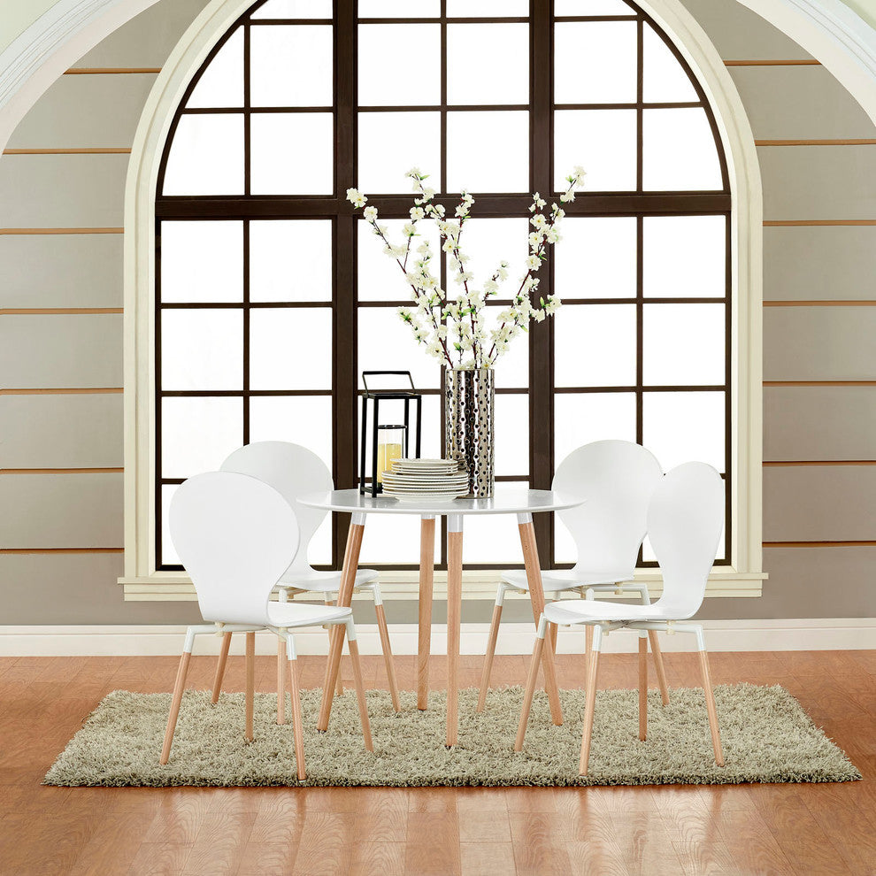 Modern Contemporary Kitchen Dining Chairs and Round Table Set of 5 White