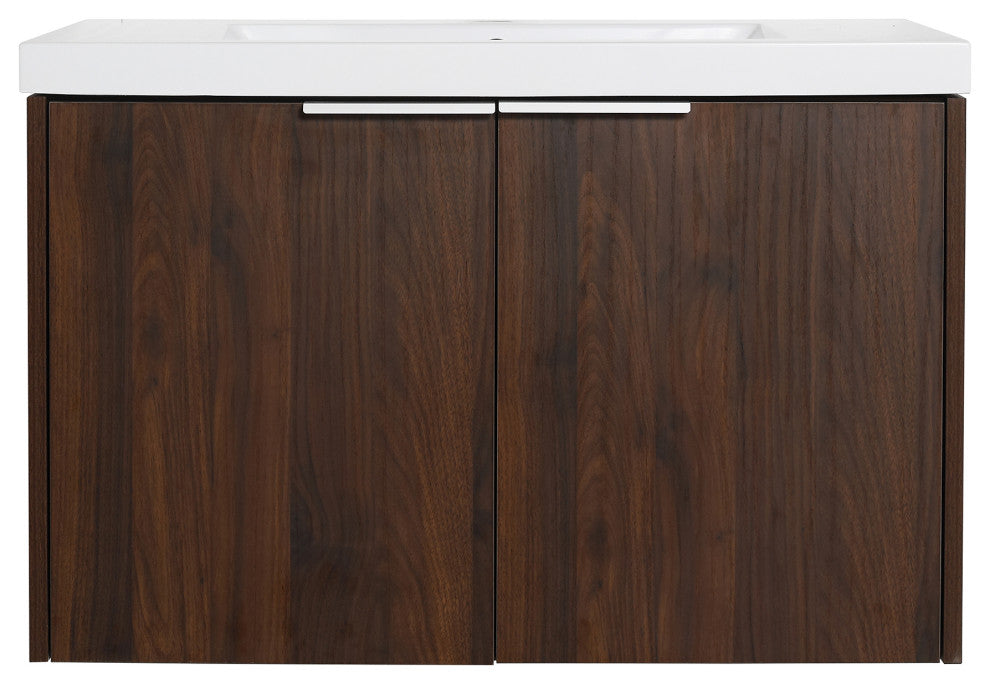 Wood Wall-Mounted Bathroom Vanity Set with Integrated Culture Marble Sink, 30 In