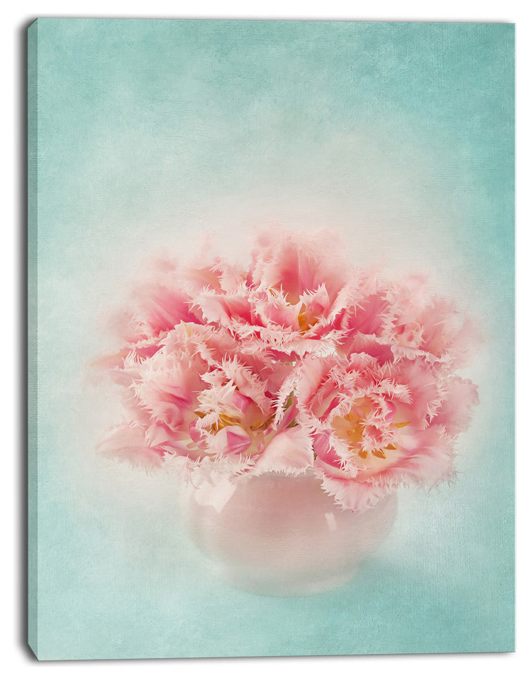 Pink Tulips in Vase Photography, Floral Canvas Art Print, 28"x60"