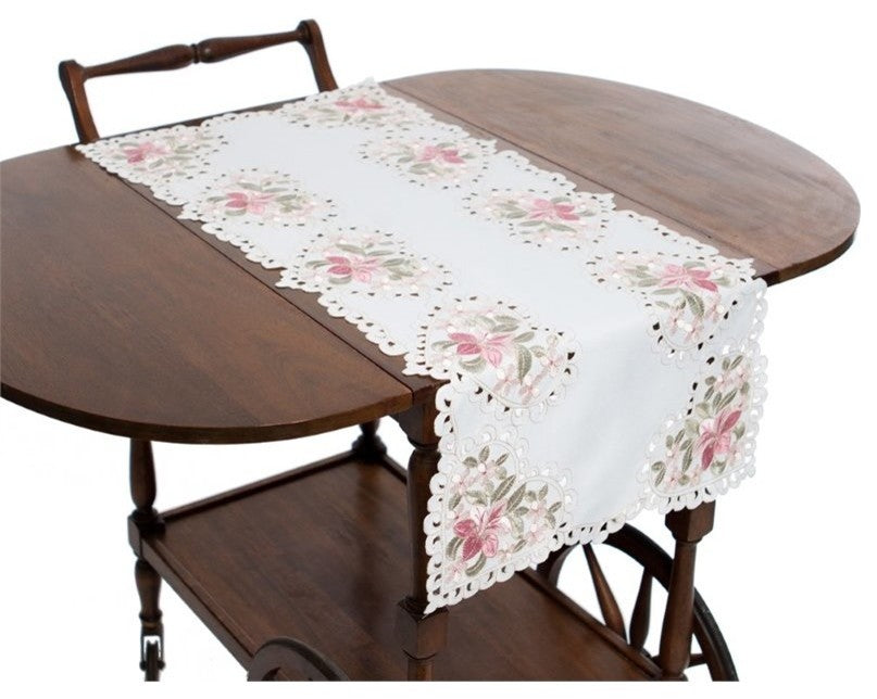 Blush Embroidered Cutwork Table Runner, White, 15"x70"