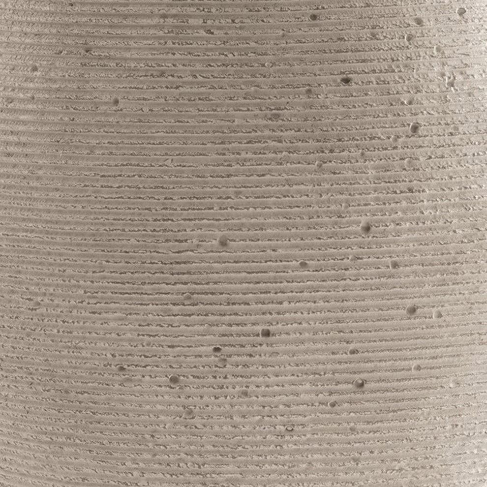Dale 17 Inch Round Polyresin Vase, Tightly Ribbed Texture, Antique Beige