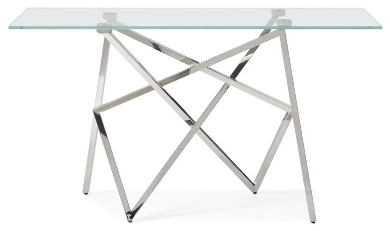Modrest Hawkins Modern Glass and Stainless Steel Console Table