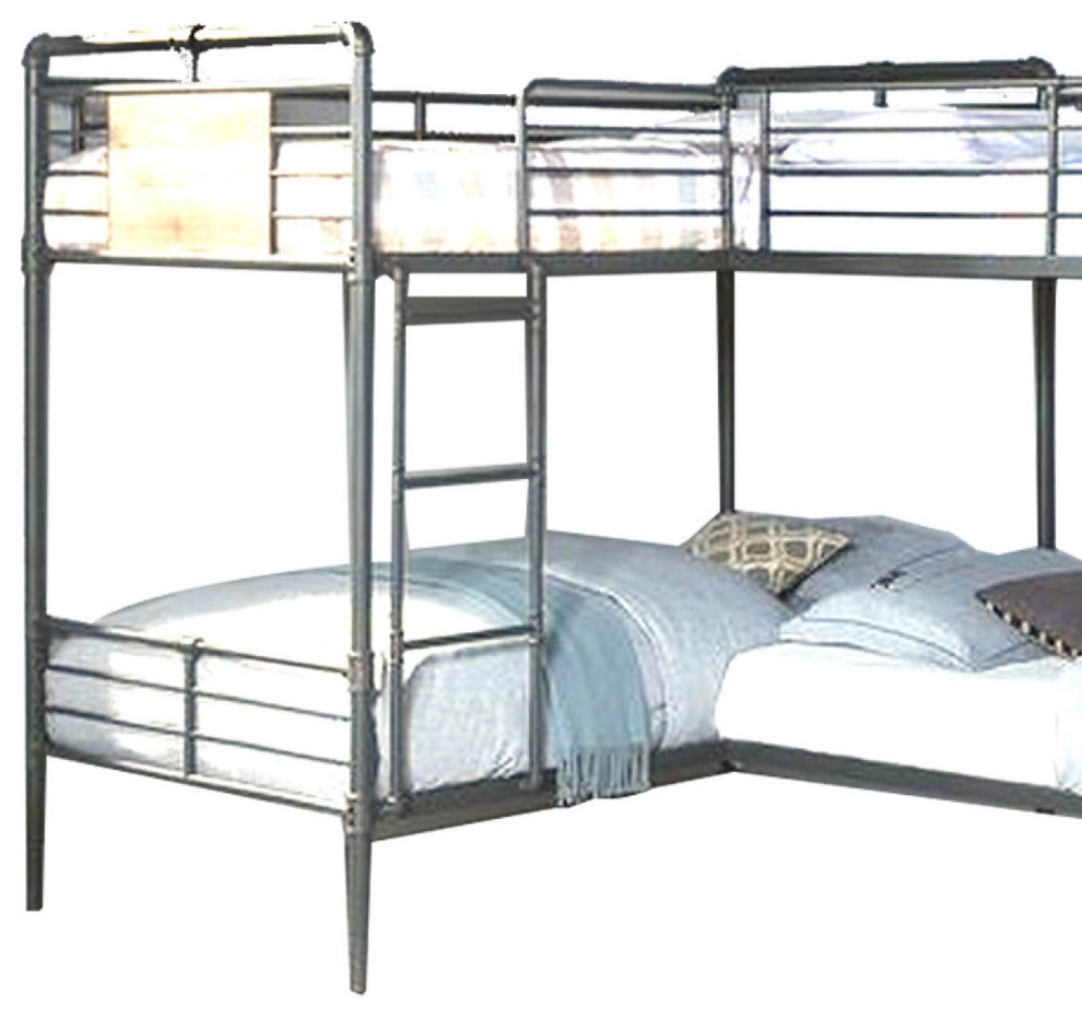 Benzara BM266442 Twin over Twin Bunk Bed With Guard Rails, Black and Dark Bronze