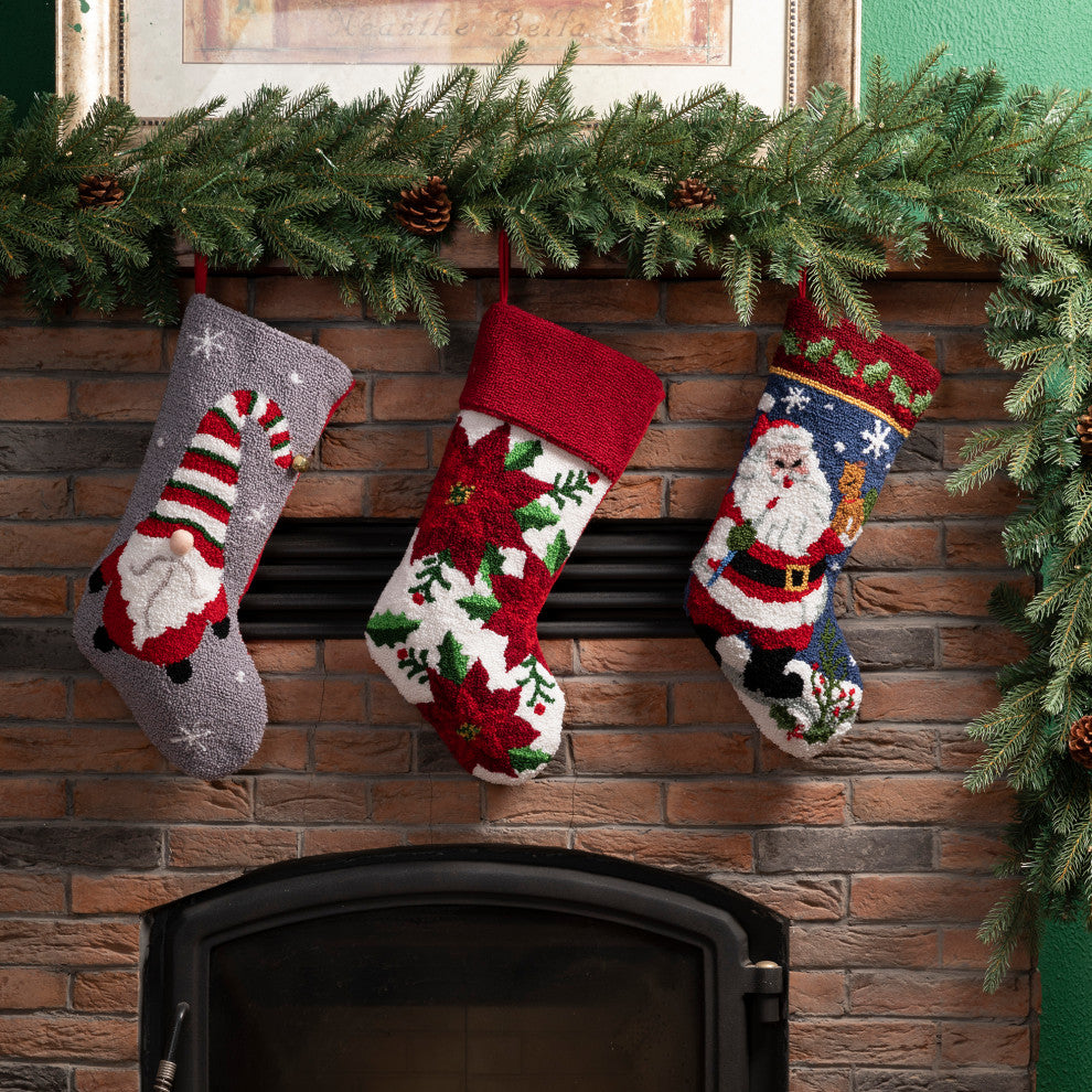 21"L Hooked Stocking, Poinsettia
